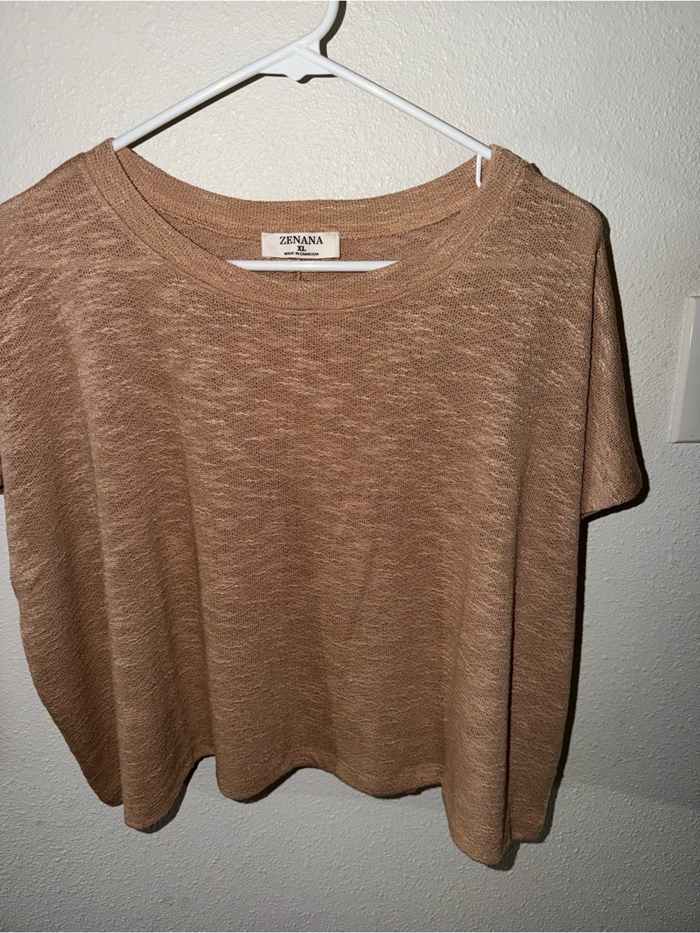 Zenana Outfitters Cozy Short-Sleeve Knit Top in Camel NWOT